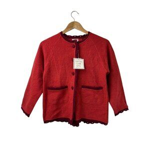 NWT Cornelloki Girls Size 8 Orange 100% Wool Sweater Cardigan With Scalloped Hem